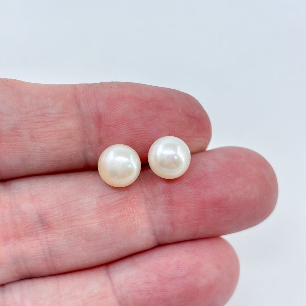 Vintage Sterling Silver 925 Large 8.6mm Pearl Stud Earrings